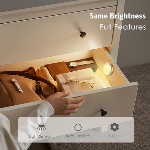 Image of AMIR 3.15 inch Motion Sensor Light, 6 Pack Cordless Battery-Powered LED Night Light, Stick-Anywhere Closet Lights Stair Lights, Safe Lights for Hallway, Bathroom, Bedroom, Kitchen (Golden - Warm White)