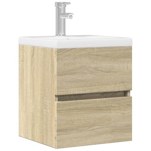 Qnhdfrt Waschbeckenunterschrank Badschrank Schmal Klein aus Holzwerkstoff Farbe Sonoma-Eiche Abmessungen 41x38,5x45cm Hängend für Badezimmer WC mit Platzsparendem Design und großem Stauraum