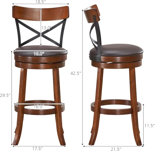 Butacos de altura para barra NAFORT con giro de 360°, asientos tapizados y respaldo curvo, taburetes de madera de caucho para isla de cocina, comedor y bistró miniatura 3