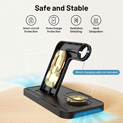KKM Wireless Charger,15W 4 in 1 Fast Charger Station For iPhone 14/13/12/XR/X/8 series/iWatch 1-7/AirPods/Samsung S22/S21/S20/S10,Tidy Storage(iWatch Charging Cable Not Included)