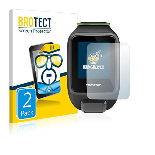 BROTECT Protector Pantalla Compatible con Tomtom Runner 3 Cardio/Music Protector Transparente (2 Unidades) Anti-Huellas