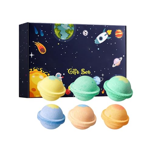 Bolas de baño para mujer, 6 piezas relajantes naturales orgánicas – Bolas de sal de baño efervescente en forma de planeta – para cumpleaños, día de la madre, San Valentín, niños, mujeres, spa, ducha