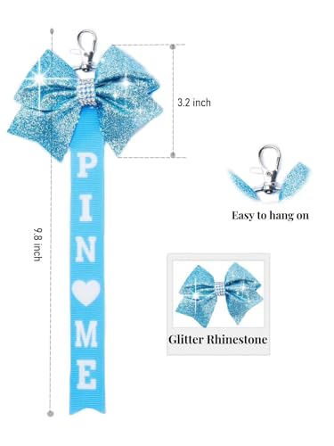 Image of Cheer Pin Me Ribbon Cheerleader Pin Me Bow Cheer Bow Keychain with Rhinestones Cheerleading Sports Accessory Gift