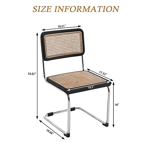 Alunaune Modern Mid Century Black Dining Chairs Set Of 2, Upholstered Natural Rattan Kitchen Chairs, Armless Accent Chair Side Chairs With Metal Chrome Legs For Bedroom Living Room #TOP1