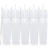 Volhoply 16oz Plastic Skinny Tumbler with Lid and Straw Bulk 10 Pack,Insulated Double Wall BPA Free Matte Acrylic Tumblers,Iced Coffee Travel Reusable Party Cup,Customizable Diy Gifts(White,10 Set)