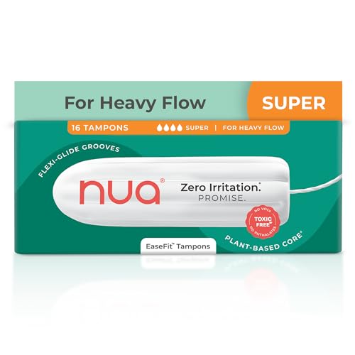 Image of Nua EaseFit Tampons for Heavy Flow | 16 Tampons | Gynaecologically Tested | Hypoallergenic | Rapid Absorption Core | Leak-Proof Protection