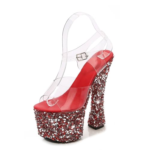 Women's Slip-on Platform Clear Chunky High Heel Sandal Open Toe Slingback Ankle Strap Buckle Pole Dance Pole Fitness Ballroom Dance Rumba Chacha One Band Simple Sandals