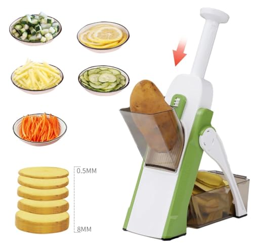 Image of HomeCloud Chopper Manual | Vegetable Cutter | Attractive Design Multi-Purpose, Easy to use, Sharp Blades with Drain Basket for Vegetable Salad & Fruits -1pc, Size-11x22x15cm (Light Green)