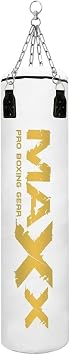 Maxx White And Gold 3ft 4ft 5ft 6ft Filled Hanging Boxing Punch Bag Set Heavy Punching bag