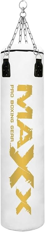 Maxx White And Gold 3ft 4ft 5ft 6ft Filled Hanging Boxing Punch Bag Set Heavy Punching bag