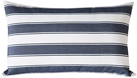 SLOW COW Decorative Rectangular Throw Pillow Cover Modern Farmhouse Stripe Cushion Cover for Couch Sofa Decoration, 12 x 20 inches, White Mixed Navy Blue