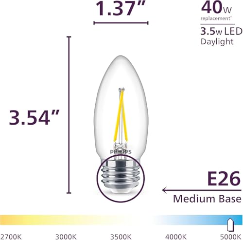 Image of PHILIPS LED 60W B11 9-Pack Ultra Definition Daylight (5000K) 300 Lumen (3.5W = 40W) Dimmable Clear Flicker-Free Candelabra Light Bulbs