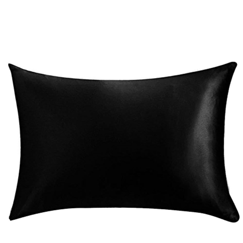 Fundas de Almohada de Seda, Funda De Almohada Seda Tamaño Puro Cremallera Oculta Sueño Cabello Piel Salud, Multicolor, Reina Estándar(Black,Standard)