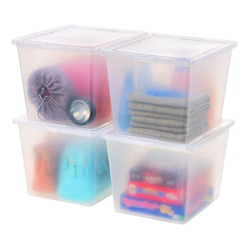 Image of IRIS USA 4-Pack Storage Bins with Lids, 36 Quart, Clear Stackable Containers Box Organize Shoes Closet Shelves Clothes Blankets Towels - BPA-Free Plastic