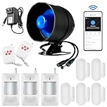 Upgraded WiFi Security Alarm System Kit - Wireless 120db Loud Weatherproof Siren Horn with Remote Control & Door Contact Sensor & Motion Sensor for Home Hotel Garage Shop Burglar Alarm (WiFi Set E)