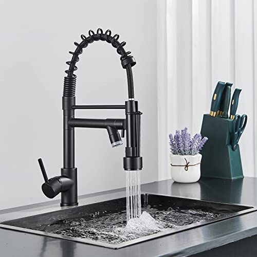 Neierthodore Kitchen Faucet With Led,Stainless Steel Single Handle Single Hole Kitchen Sink Faucet With Pull Down Sprayer,Spring Matte Black Kitchen Faucets #TOP7