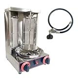 HQHAOTWU Gas Grill Machine Vertical Kebab Gyro Griller Stainless Steel Grill Rotating Oven with 2pcs Burners Temperature Controllable 110V Meat Roasting Machine for Commercial and Home Use