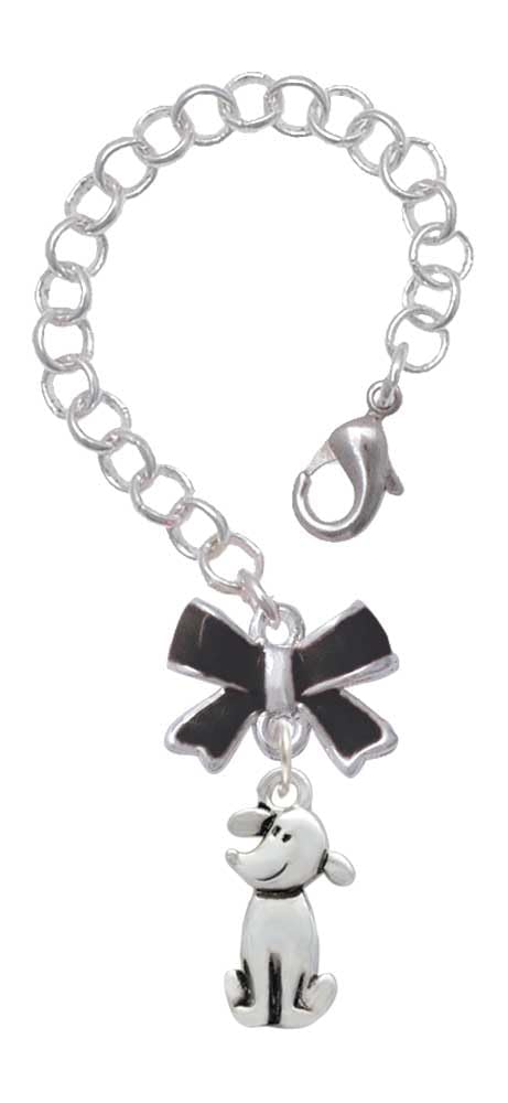Delight Jewelry Silvertone 2-D Dog - Black Bow Charm Accessory for Tumblers and Thermal Cups