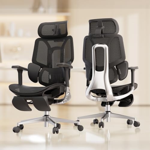 Hbada E3 Air Ergonomic Office Chair, Big and Tall Office Chair - with 3-Zone Dynamic Lumbar Support, 3D Adjustable Headrest, 4D Adjustable Armrests, Swivel, Black(with Footrest)