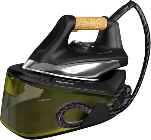 Rowenta Easy Steam - Centro de planchado, Alta presión 6 bares, Golpe de vapor 270 g/min, Vapor continuo 110 g/min, Suela Airglide con depósito de 1.4 L, Modo Eco, Negro/Verde, VR7360