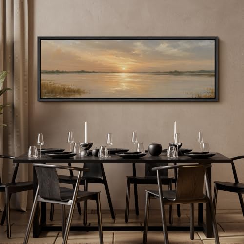Image of MUDECOR Large Framed Canvas Print Wall Art River Sunset for Living Room