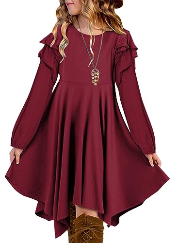 blibean Girls Long Sleeve High Low Dresses Tween Cute Swing Dress Size 6-15 Years