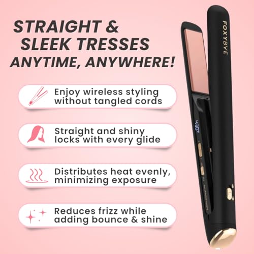 Foxybae RG-WRLFI Cordless Hair Straightener 1 Inch – On The Go Travel Styling Tool – 2 In 1 Cordless Flat Iron & Curler thumb #1