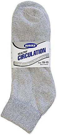 6 Pair Diabetic Ankle Circulatory Socks Health Support Men Loose Fit Grey 10-13