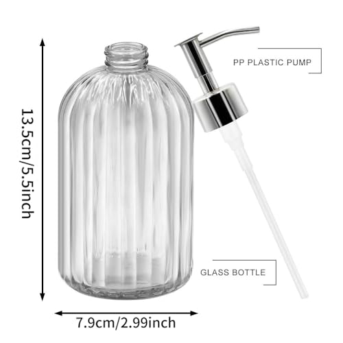 2 Pack Glass Soap Dispenser Bottle with Pump, 14 Oz Refillable Liquid Hand Jar Dispenser for Bathroom, Countertop, Kitchen, Laundry Room (Transparent) - Cosy Home Interiors 2 Pack Glass Soap Dispenser Bottle with Pump, 14 Oz Refillable Liquid Hand Jar Dispenser for Bathroom, Countertop, Kitchen, Laundry Room (Transparent) - Image 2
