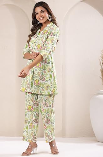 Image of Janasya Women's Pure Cotton Floral Printed Straight Co-ord Set