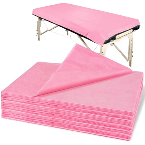 Massage Table Sheets - Disposable Bed Sheets 31 x 70 Waterproof Massage Table Cover Non-woven Disposable Bed Sheets for Travel Massage Spa Tattoo Beauty Pink (18PCS) (24) (White) (24pcs pink)