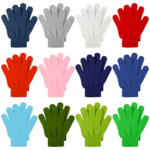 Image of Cooraby 12 Pairs Kid's Winter Magic Gloves Children Stretchy Warm Magic Gloves Boys or Girls Knit Gloves for 6-12 Years