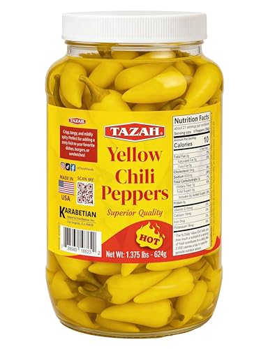 TAZAH Chili Peppers Pickled Hot Yellow Cascabella Peppers