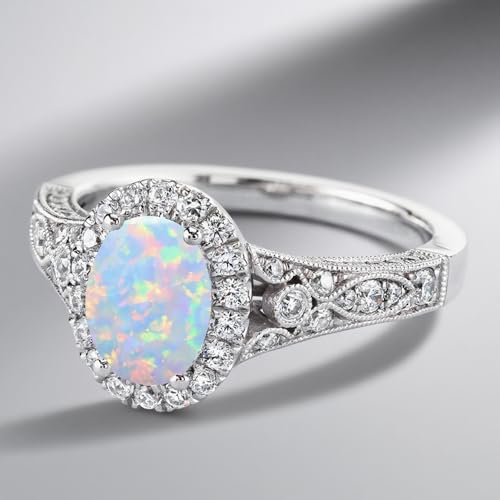 Vintage Opal Engagement Rings for Women Opal and Moissanite Rings 925 Sterling Silver 10K 14K 18K Gold October Birthstone Rings Anniversary Promise Rings for Her3