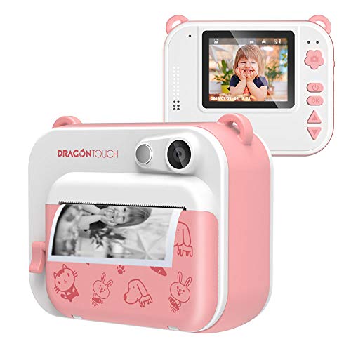 Dragon Touch InstantFun Instant Print Camera for Kids, Zero Ink Toy Camera with PrintPaper, CartoonSticker, ColorPencils, Portable Digital Creative Print Camera for Boys and Girls - Pink