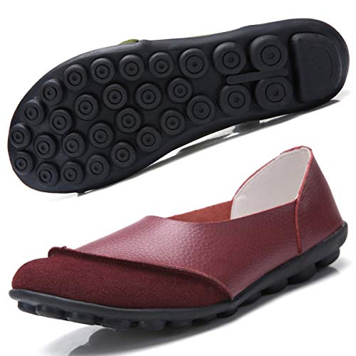 Hsyooes Mocasín de Cuero Mujer Loafers Cómodo y Antideslizante Barco Zapatos para Mujer Zapatos de Conducción