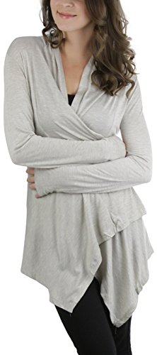 Image of ToBeInStyle Womens Open Front Long Sleeve Lightweight Asymmetrical Draped Cardigan with Side Pockets