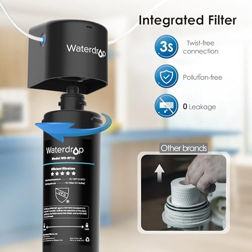 Waterdrop 15UB Under Sink Water Filter System, 19000 Gallons High Capacity Drinking Water Filtration System, with Dedicated Brushed Nickel Faucet, Reduce PFAS, PFOA/PFOS, Lead, Chlorine, Bad Taste