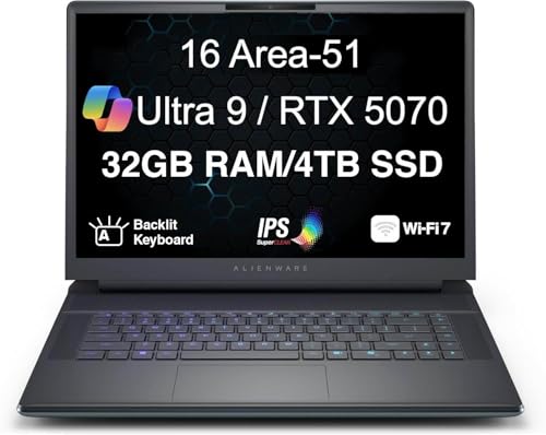 Image of Alienware 16 Area-51 AA16250 AI Gaming Laptop 16.0 inch 240Hz IPS WQXGA Display (Intel Ultra 9-275HX, GeForce RTX 5070 8GB, 32GB DDR5, 4TB PCIe SSD, Backlit KB, 2 Thunderbolt 4, Win 11 Home)