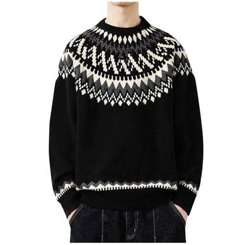 Mens Patterned Sweater Crew Neck Knitted Sweater Long Sleeve Pullover Sweaters Loose Fit Pullover Fashion Tops