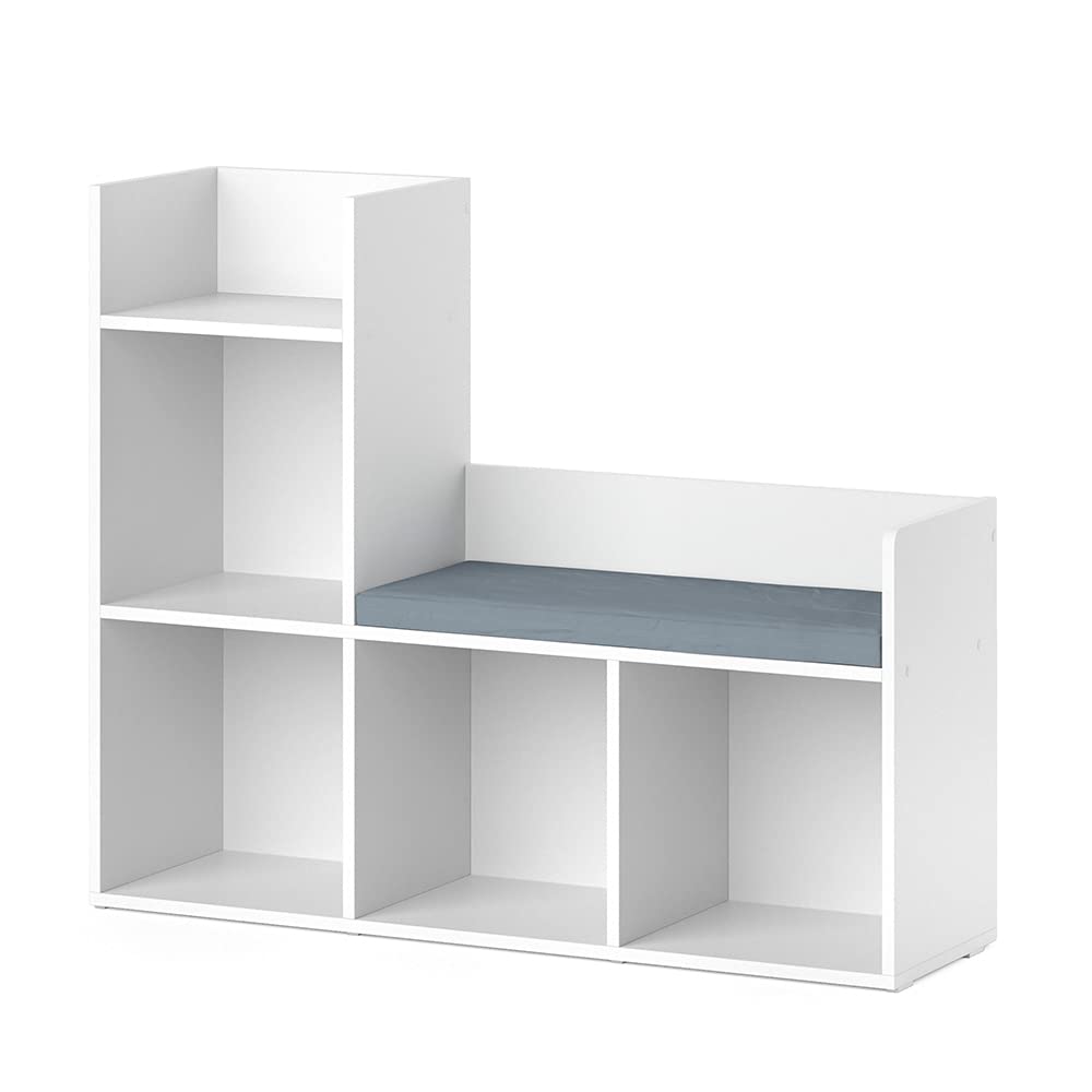 Vicco Estante Infantil Luigi, Blanco, 107.2 x 88.6 cm, con Asiento Acolchado y Cuatro estantes Abiertos