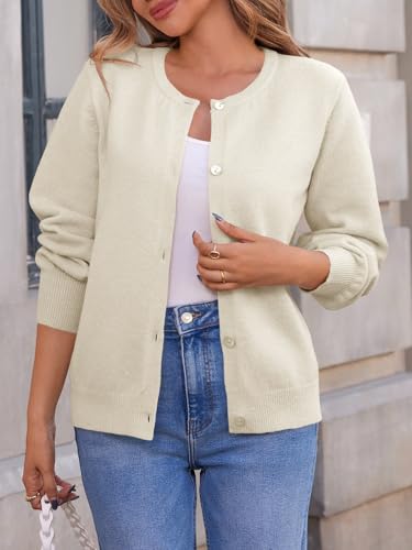 Saodimallsu Womens Button Down Cardigan Sweaters Crew Neck Long Sleeve Open Front Loose Fall Soft Knit Sweater Coats2