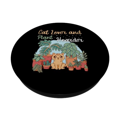 Cat Lover and Plant Hoarder Cat Lady for Plant Enthusiasts PopSockets Swappable PopGrip, Black - Image 2