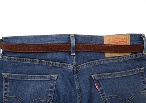 BC Belts Womens Thin Leather Belt Strap with Embossed Western Scrollwork 1" Wide with Snaps3