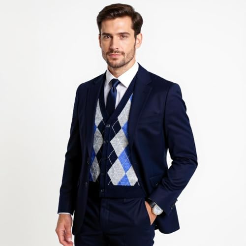 | Merino Wool Vest - Argyle Model | Woolmark Certification | V-neck3