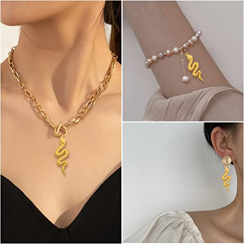 Hmjpng 32pcs Golden Plated Snake Shape Pendant Charms Alloy Animal Snake Pattern Dangle Pendants Jewelry Findings for DIY Necklace Bracelet Earrings Craft Supplies