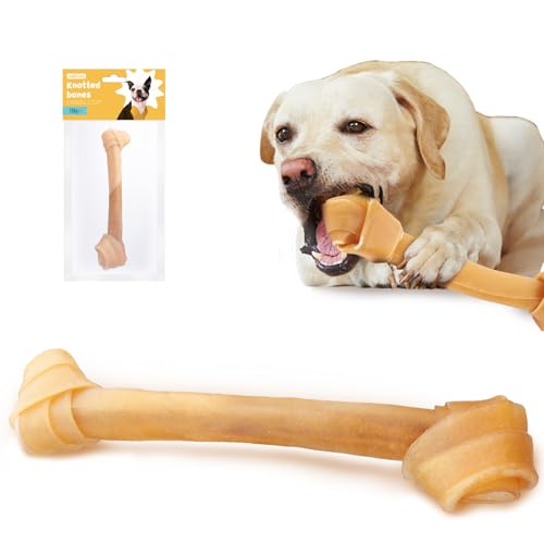 Nobleza 100% Natur Kauknochen Hundeknochen Speziell, aus Gepresster Rinderhaut, Geknotete Kauknochen für Mittelgroße und Große Hunde, 1 Stück 30 cm / 180g, Qualitätskauartikel ohne Chemie