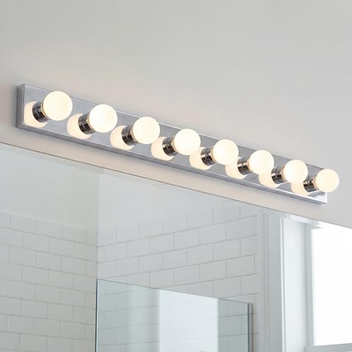 Image of Kichler 8-Light Linear Bathroom Vanity Light Fixture, 48 inch Chrome Bath Bar for Mirror Lighting with 60W Medium Base Bulbs, Modern Transitional Style (48 inch W x 4.25 inch H x 2 inch D), 626CH