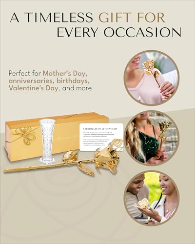 Image of Forever Rose 24K Gold Dipped Real Rose - Handmade, Long-Lasting Preserved Flower in Glass Vase & Gold Box, Romantic Gift for Anniversary, Valentine's, Mother's Day, Birthday, Wedding, Wife, Girlfriend