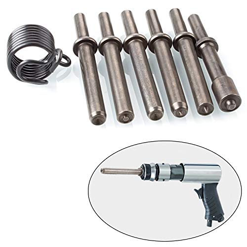 Heavy Duty 7 Pcs Air Hammer Rivet Bits, Abuff Pneumatic Air Rivet Hammer Set for Shank 0.401 Chisel/Air Hammer Rivet Sets Kit with Spring - Thumbnail 7